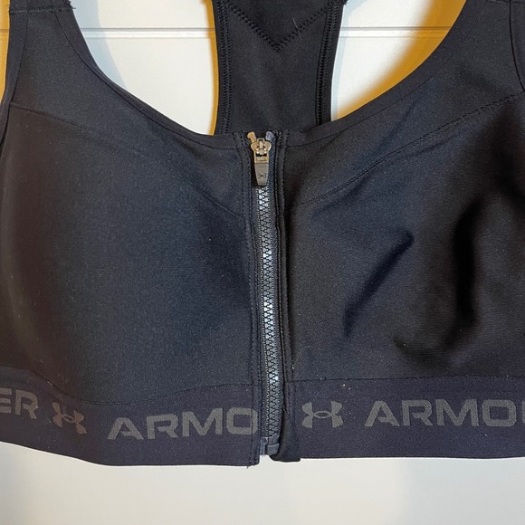 SOLD Sports Bra Black Front Zip Racerback Medium Support Workout 34B - Picture 3 of 7